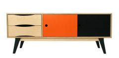 Banc TV en Bois Design So Sixties - Noir Orange