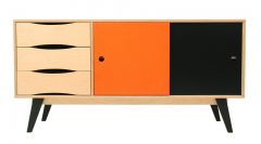 Buffet en Bois Design So Sixties - Noir Orange 